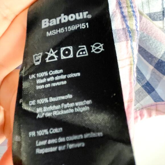 Barbour Furniss Tailored Shirt Pink Plaid Button Down Short Sleeve Sz L Men - Picture 10 of 12